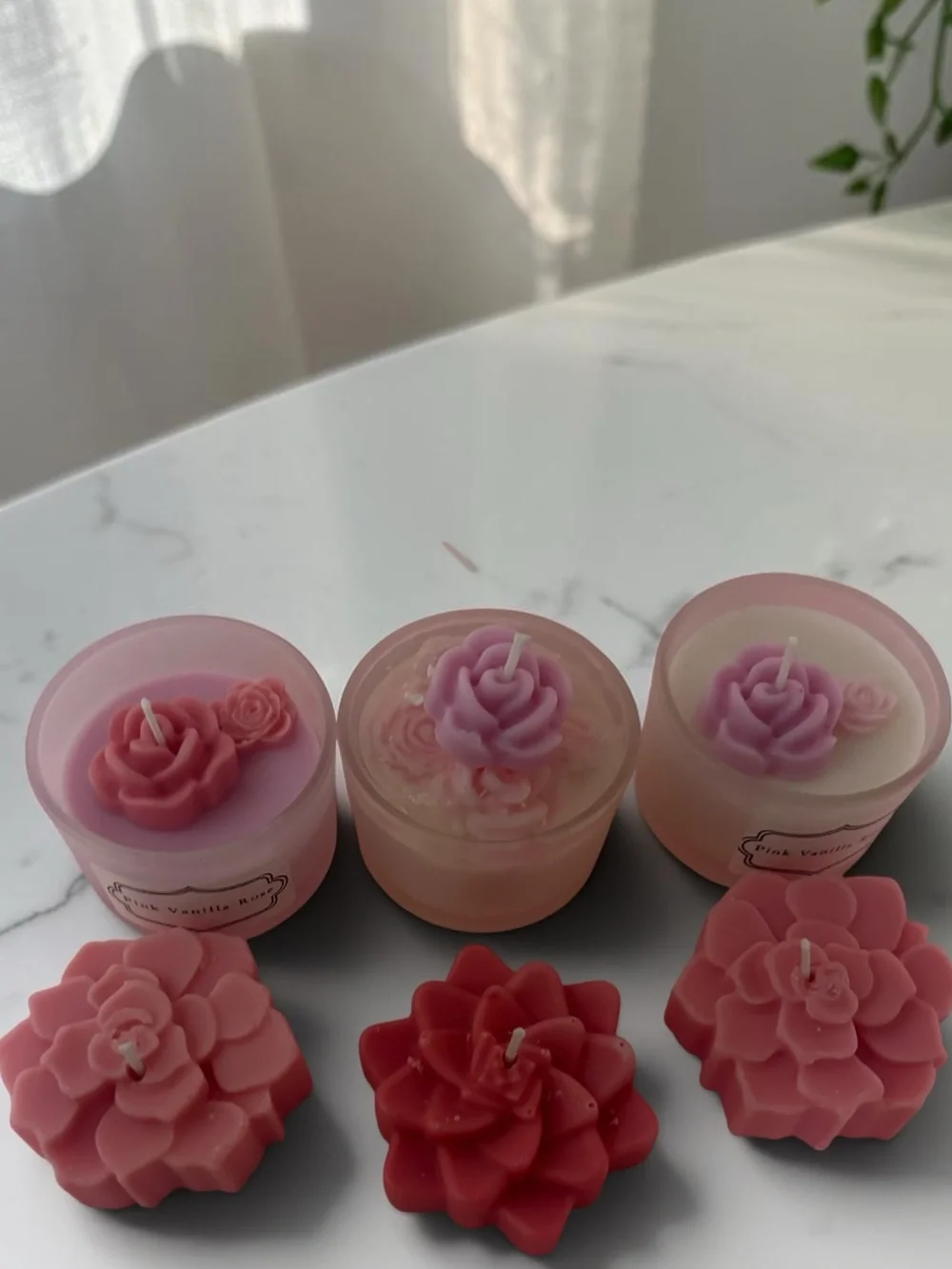 Pink Floral Scented Soy Candles - Set of 6